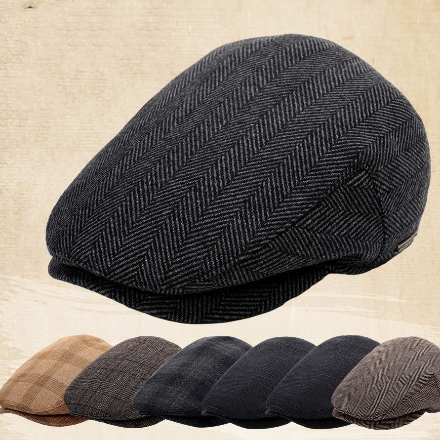 Retro Men’s Duckbill Cap – Adjustable Flat Beret for Spring, Autumn & Winter