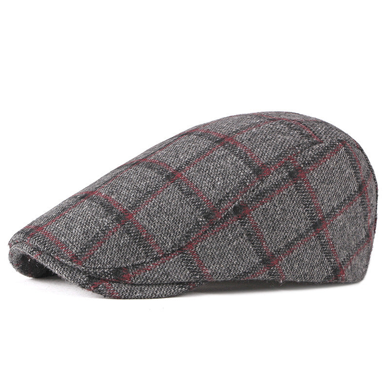 New Style Hat Male British Retro Woolen Beret Casual Plaid - Urban Caps