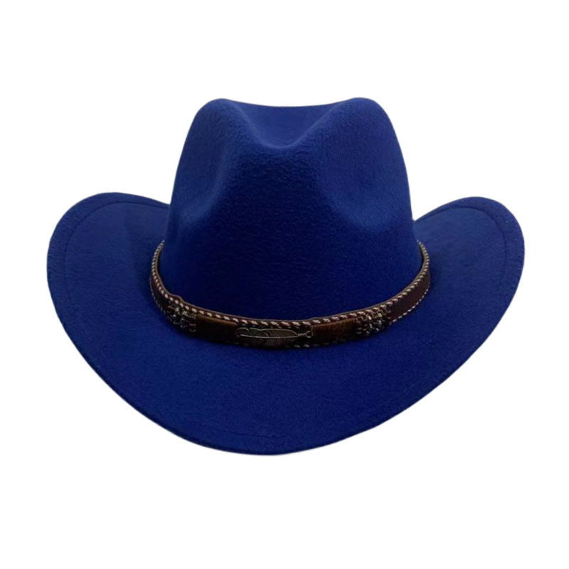 Curling Cowboy Hat Men's And Women's Leaf Belt Fur Felt Hat - Urban Caps