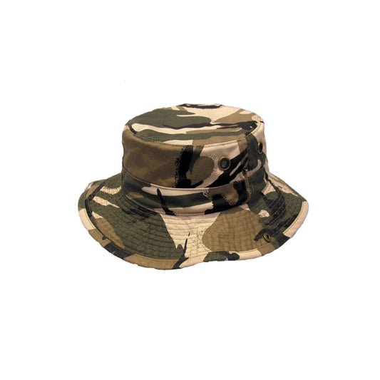 Flynn – Camo Twill Bucket Hat with Tie