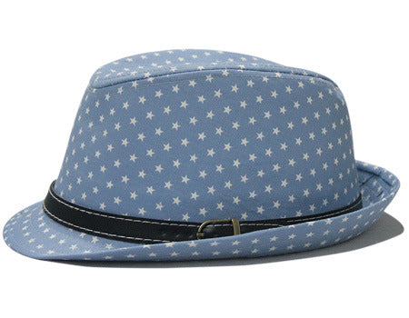 Star Print Hip Hop Belt Buckle Fedora Hat - Urban Caps