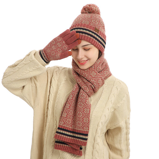 Three-piece Winter New Knitted Warm Woolen Hat Scarf And Gloves - Urban Caps