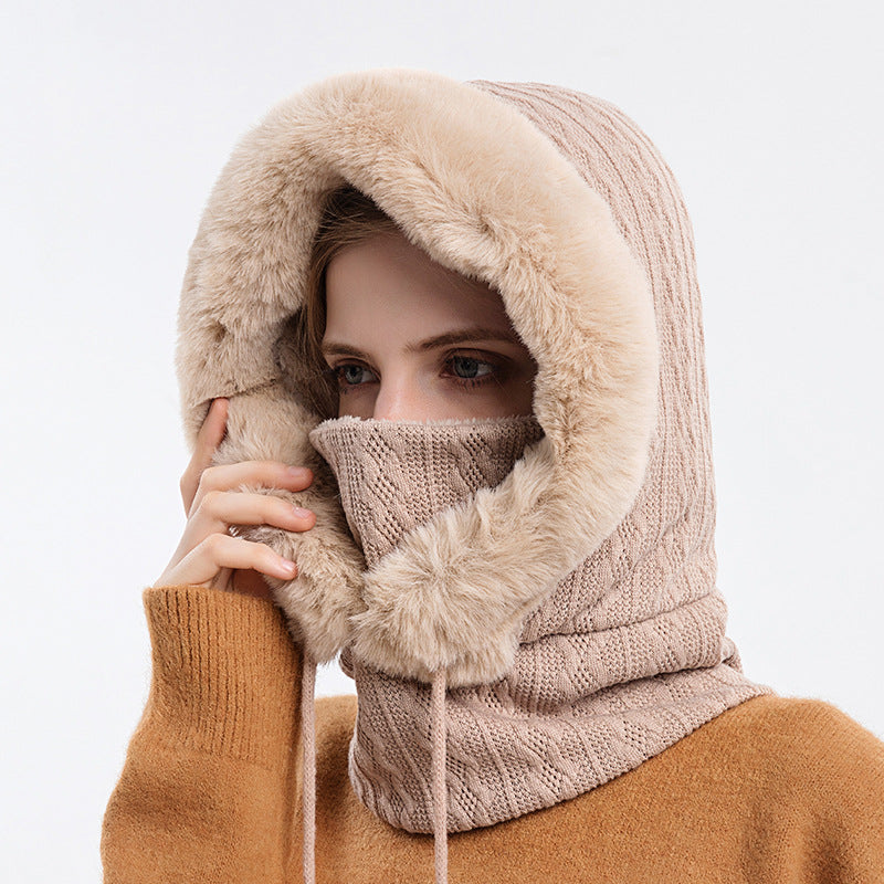 Windproof Hooded Winter Hat with Plush Scarf: Cozy Warmth for Women - Urban Caps