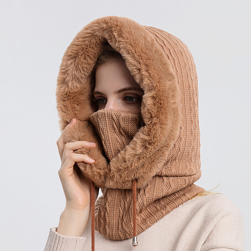 Windproof Hooded Winter Hat with Plush Scarf: Cozy Warmth for Women - Urban Caps