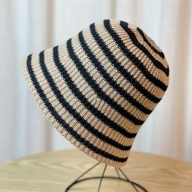 Sunshade Leisure Striped Knitted Dome Bucket Foldable Tide Bucket Hat - Urban Caps