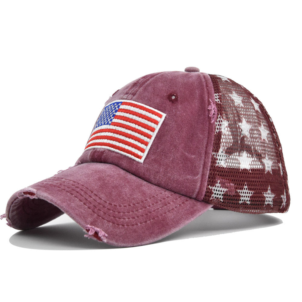 American Flag Embroidered Mesh Cap Embroidered Baseball Hat - Urban Caps