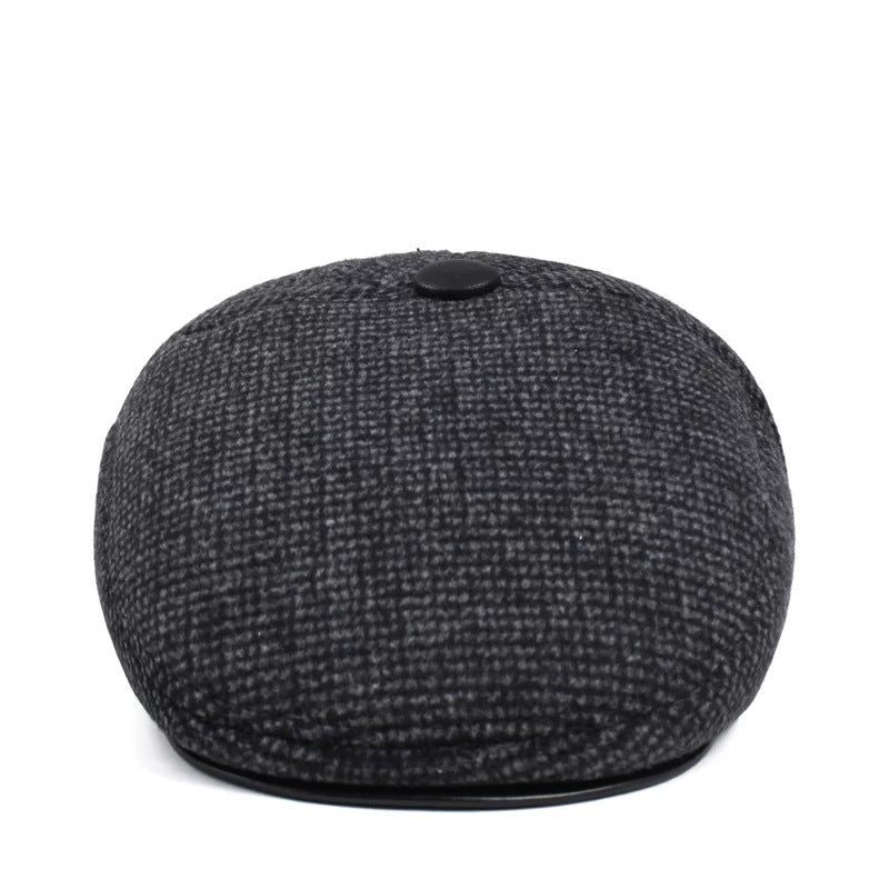 Men’s Winter Woolen Peaked Cap – Classic Plaid Design - Urban Caps