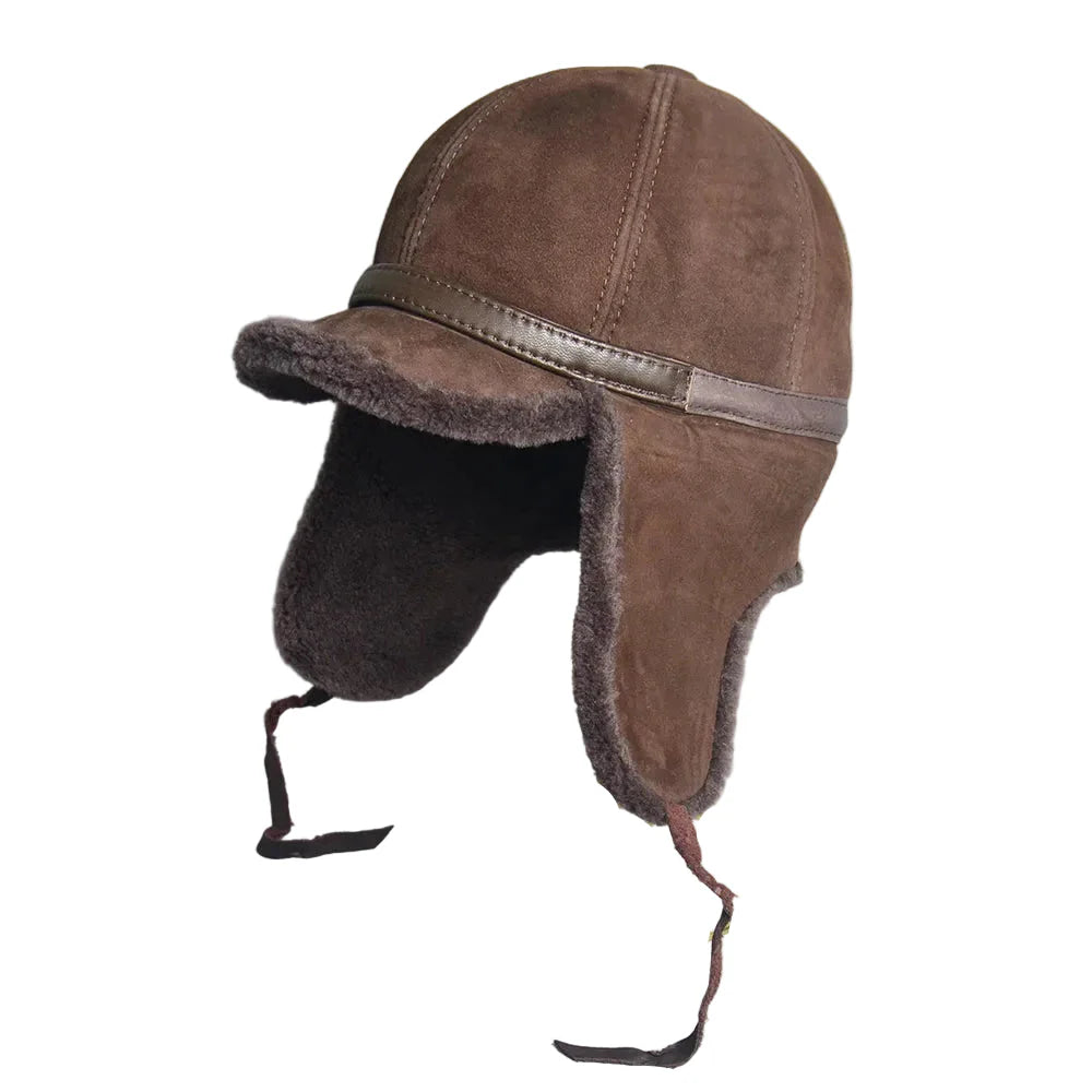 Alaska Winter Genuine Leather Trapper Bomber Hat - Classic Trapper Bomber With Fur Lining