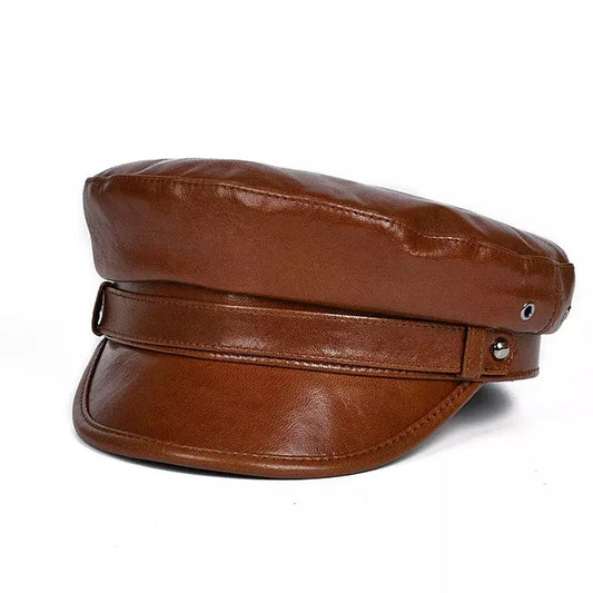Albiach Genuine Leather Sailor Cap - Timeless Maritime Style With Soft Sheepskin Leather