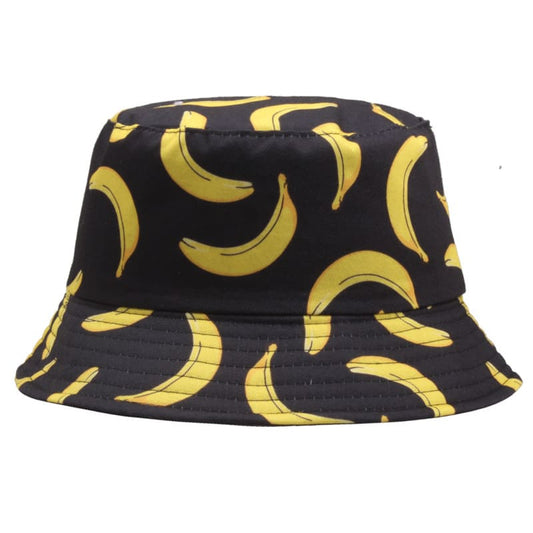 Banana Print Bucket Hat - Reversible Cotton Sun Hat With Banana Print For Casual Days