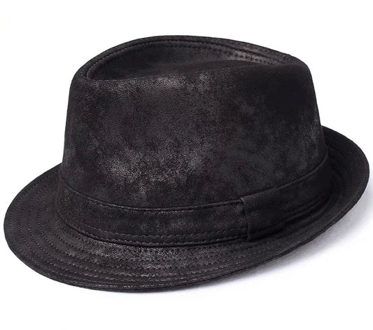 Belcastel Distressed Genuine Leather Trilby Hat - Rugged Texture With Classic Silhouette