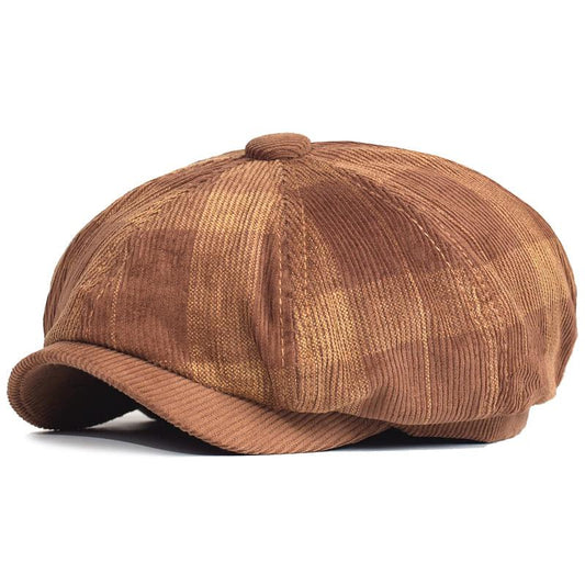 Beynac Plaid Corduroy Newsboy Cap - Classic Plaid Cotton Corduroy Cap For Timeless Style