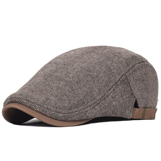 Cambridge Herringbone Wool Flat Cap – Classic Adjustable Gatsby Cap
