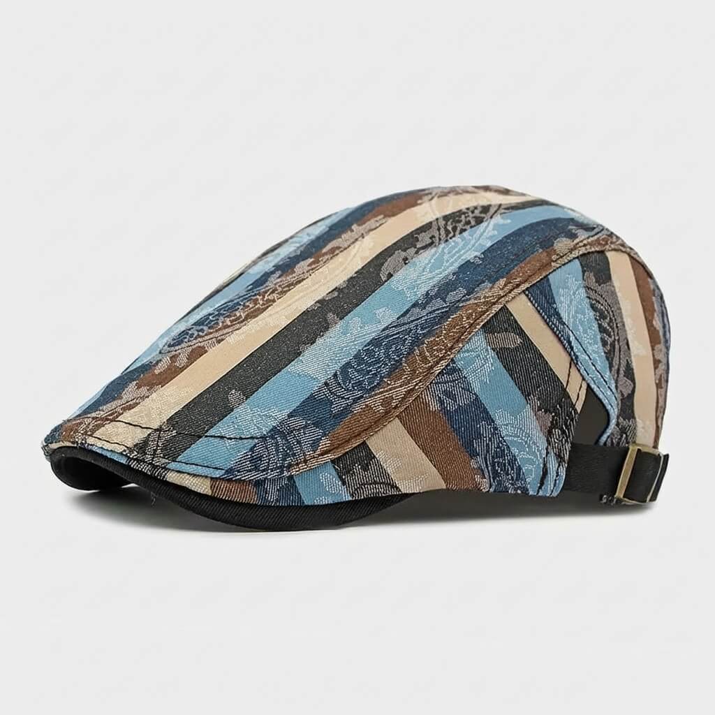 Vintage Patchwork Striped Flat Cap Newsboy Hat Premium - Urban Caps