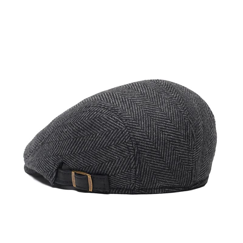 Classic Herringbone Black Flat Cap - Timeless Herringbone Style For Casual And Smart Looks