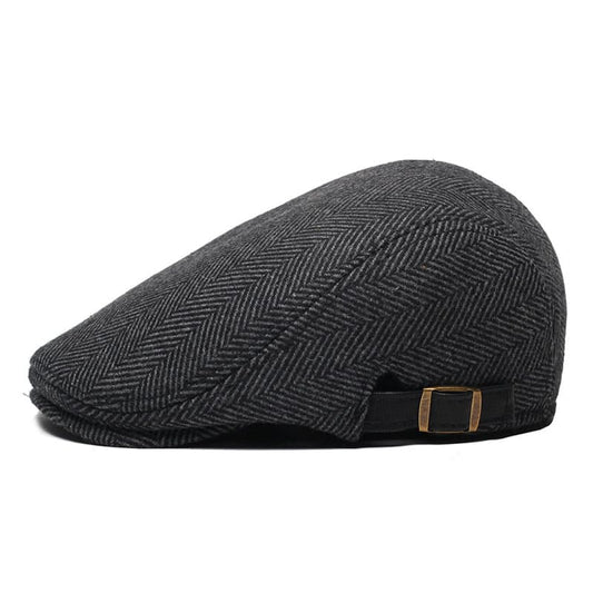 Classic Herringbone Black Flat Cap - Timeless Herringbone Style For Casual And Smart Looks