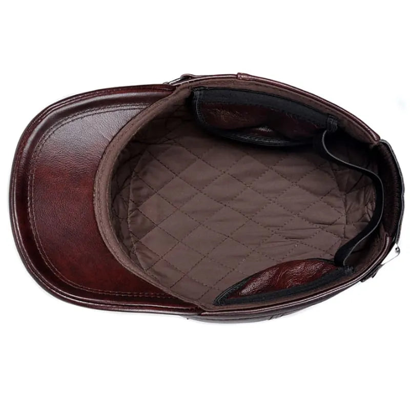 Dayton Genuine Leather Army Cap with Earflaps – Winter Warm Military Hat