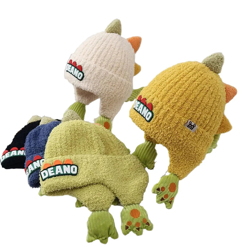 Deano Dinosaur Kids Winter Knitted Earflaps Beanie - Urban Caps