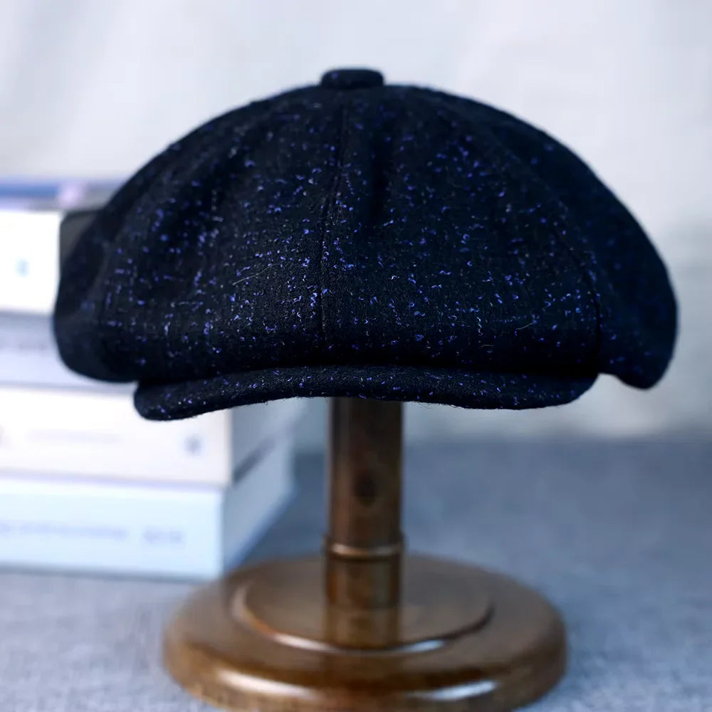 Flecked Navy Blue Wool Newsboy Cap - Classic Newsboy Style With Practical Warmth