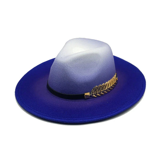 Golden Feather Gradient Fedora Hat - Cotton Material With Gold Feather Gradient Detail