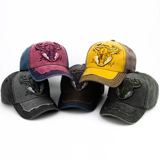 Bull Head Embroidered Cotton Baseball Cap | Vintage Sports Cap | Urban Caps NZ