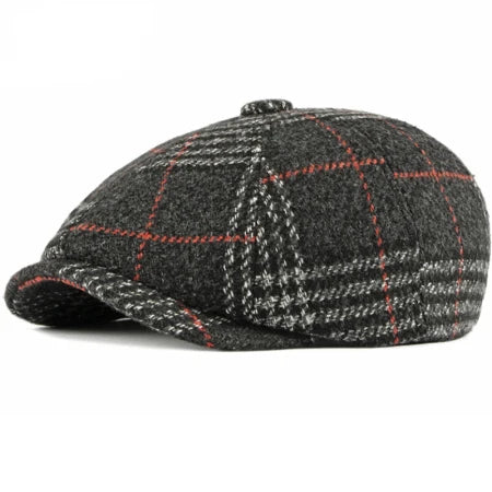 Kendal Wool Plaid Ivy Cap in Black