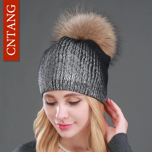 The Whistler | Real Raccoon Fur Pom Pom Wool Beanie | Urban Caps NZ
