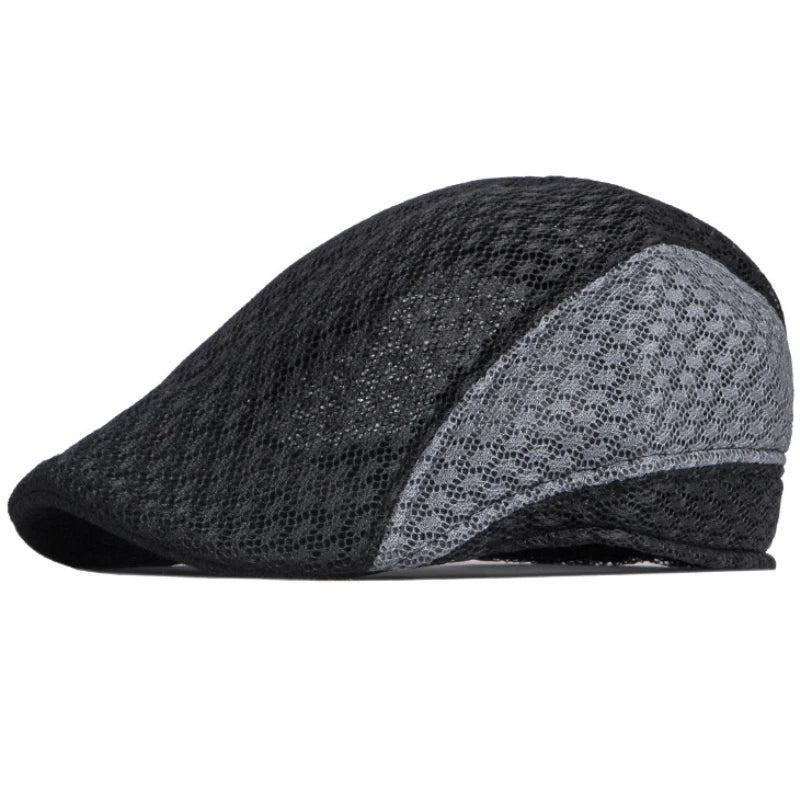 Dijon Mesh Patchwork Ivy Cap in Black With Grey
