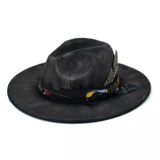 Hereford Retro Fedora Hat - Handmade Burned Finish With Subtle Peasant Feathers Accent