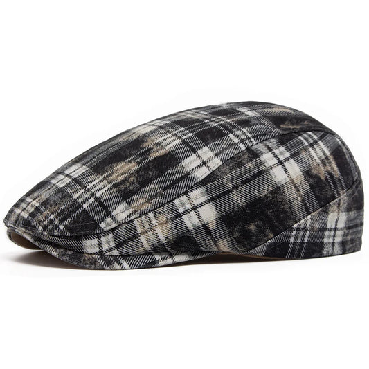 Johnson Plaid Distressed Flat Cap - Cotton And Acrylic Cap Plaid Distressed Finish
