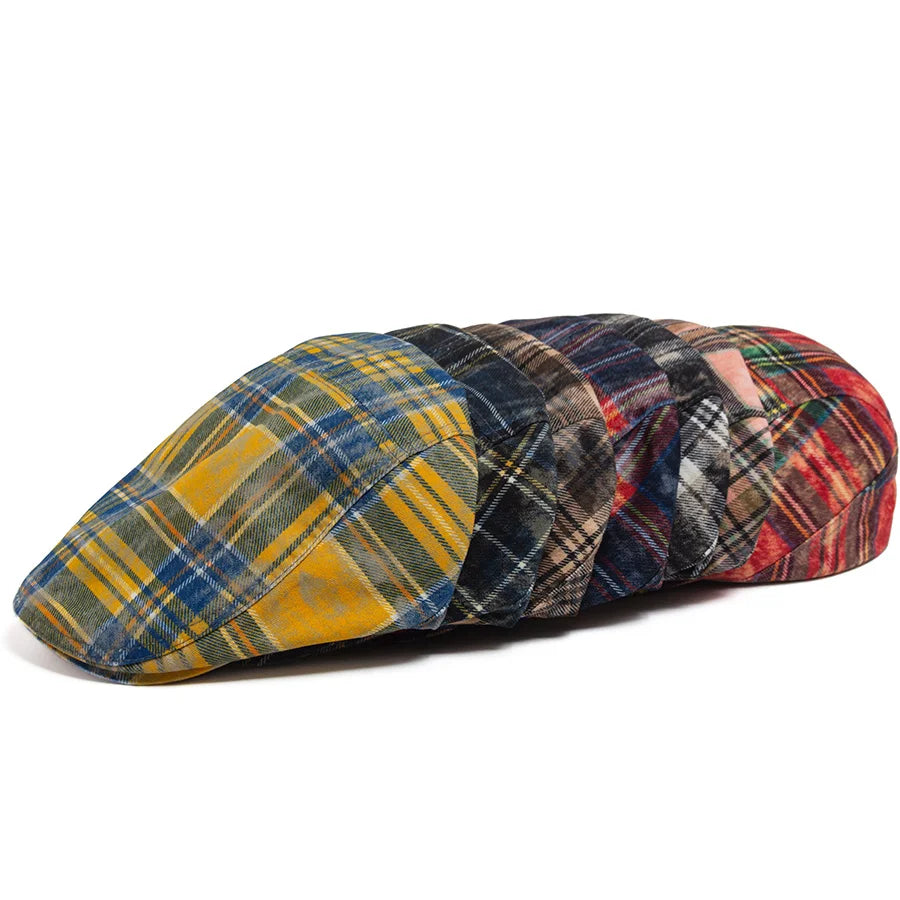 Johnson Plaid Distressed Flat Cap - Cotton And Acrylic Cap Plaid Distressed Finish