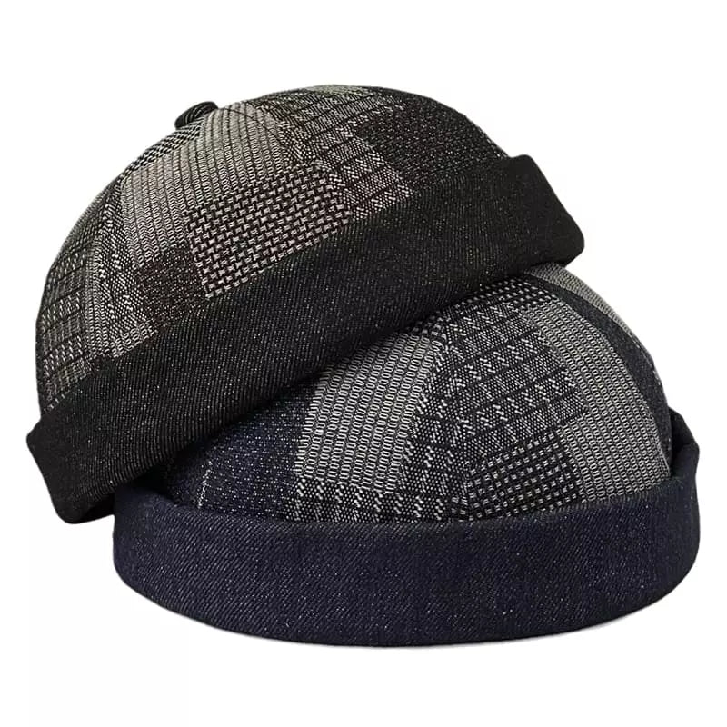 Kendrick Denim Patchwork Docker Cap - Casual Patchwork Denim Cap For Street Style