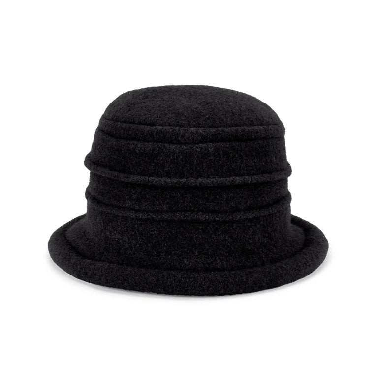 Olivia – Boiled Wool Cloche Hat with Rimmed Crown and Turned Brim