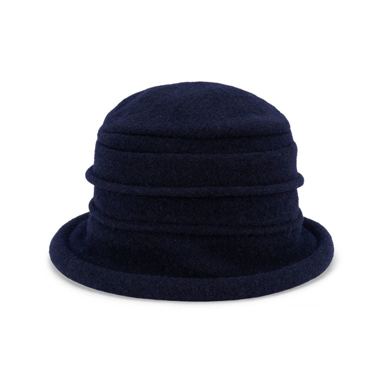 Olivia – Boiled Wool Cloche Hat with Rimmed Crown and Turned Brim