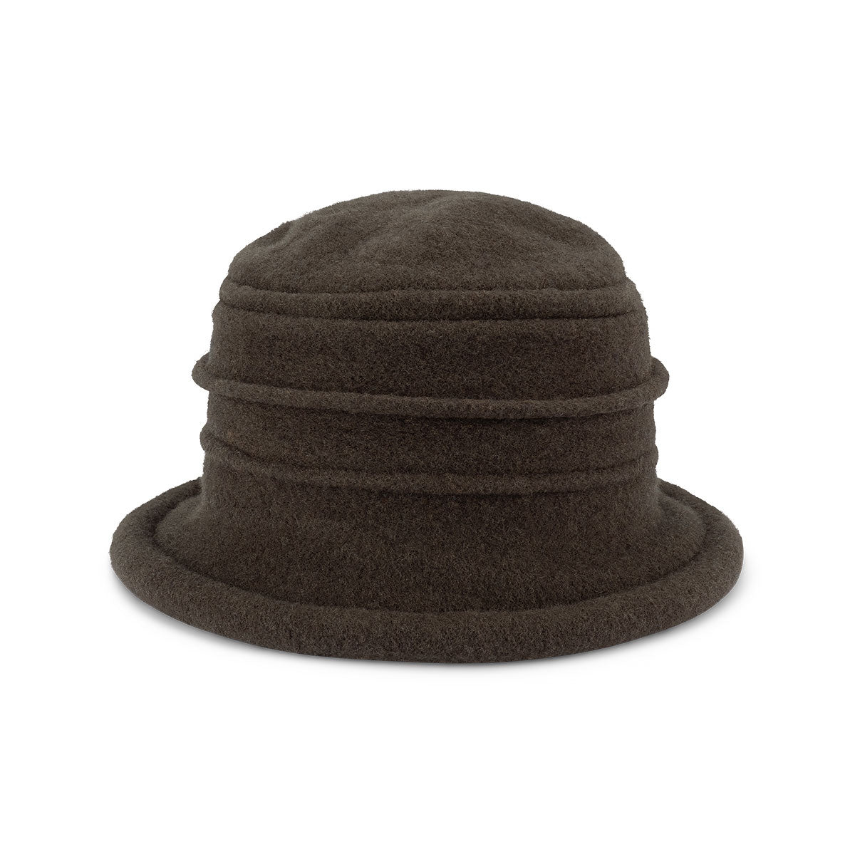 Olivia – Boiled Wool Cloche Hat with Rimmed Crown and Turned Brim