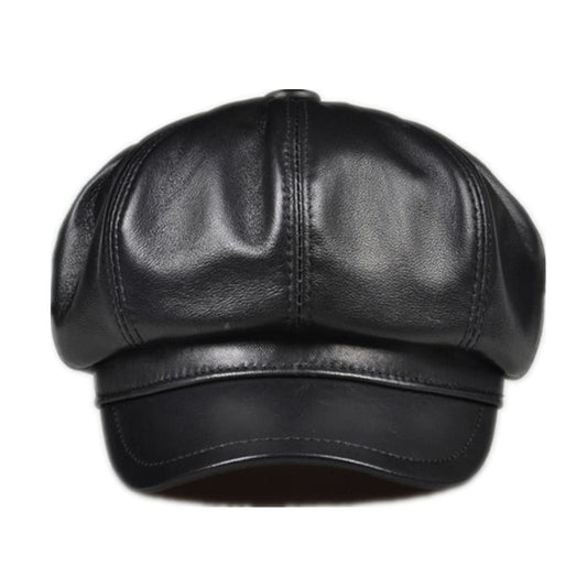 La Spezia Black Genuine Leather Newsboy Cap - Vintage Charm Meets Modern Edge With Style