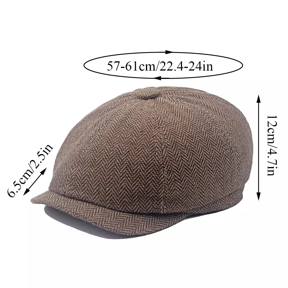 Leacock Herringbone Newsboy Cap - Cotton Cap With Herringbone Pattern For Smart Looks