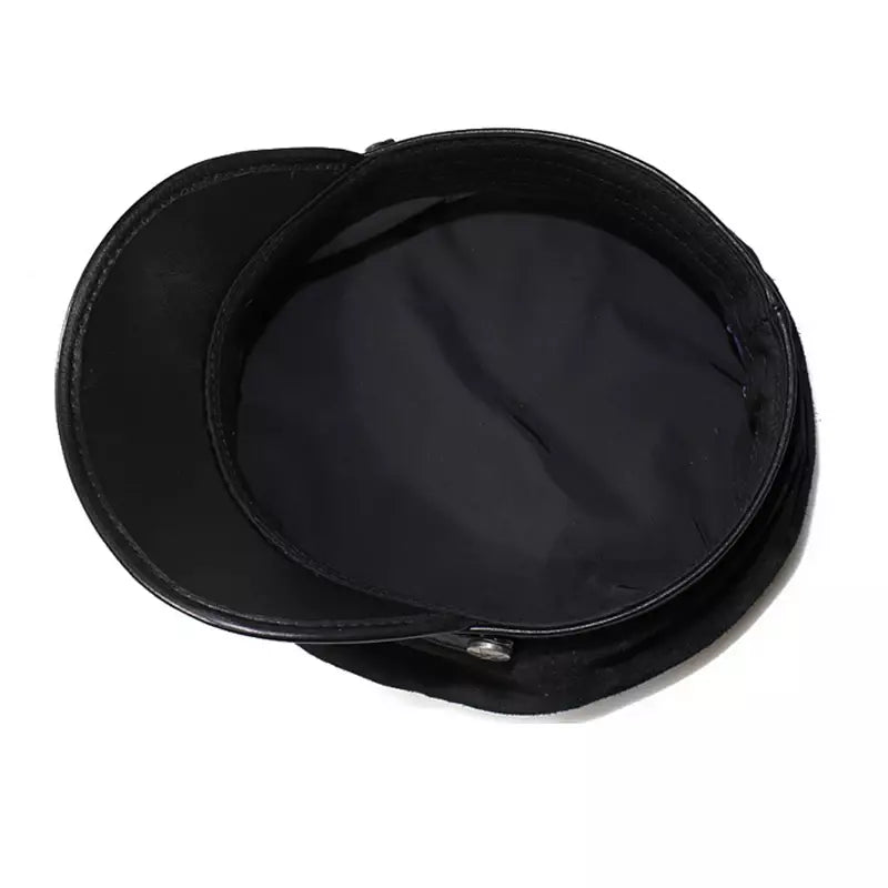 McClure Genuine Leather Sailor Cap - Suede And Genuine Leather Visor With Satin Lining