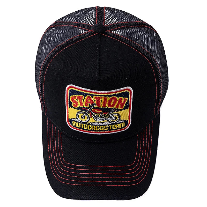 Motocross Station Trucker Cap - Cotton and Mesh Trucker for Riders and Casual Wear