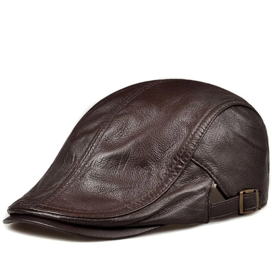 Mulholland Genuine Leather Duckbill Flat Cap - Timeless Leather Cap For All Occasions