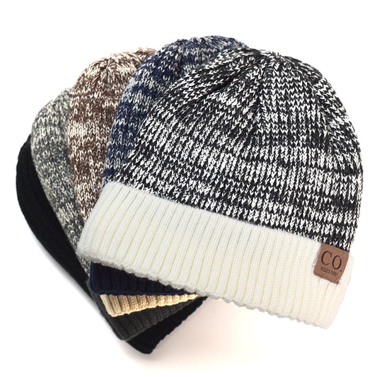 Color Matching Woolen Cap Winter Fleece Lined Padded Warm Keeping Knitted Hat - Urban Caps