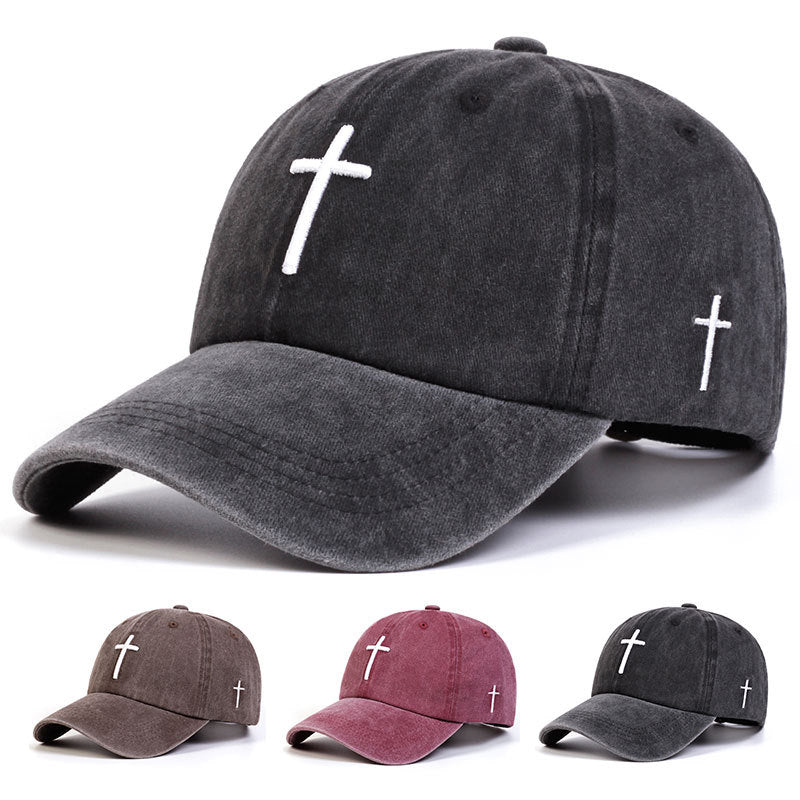 Four Seasons Embroidered Cross Casual Versatile Sun Hat - Urban Caps