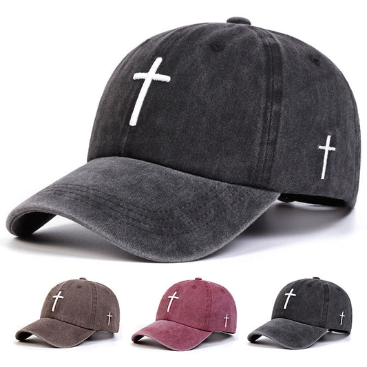 Four Seasons Embroidered Cross Casual Versatile Sun Hat - Urban Caps
