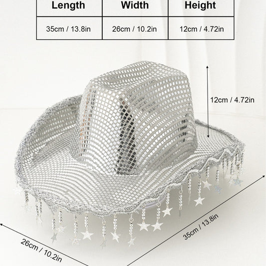 Western Cowboy Hat Sequined Tassel XINGX Design Floppy Hat - Urban Caps