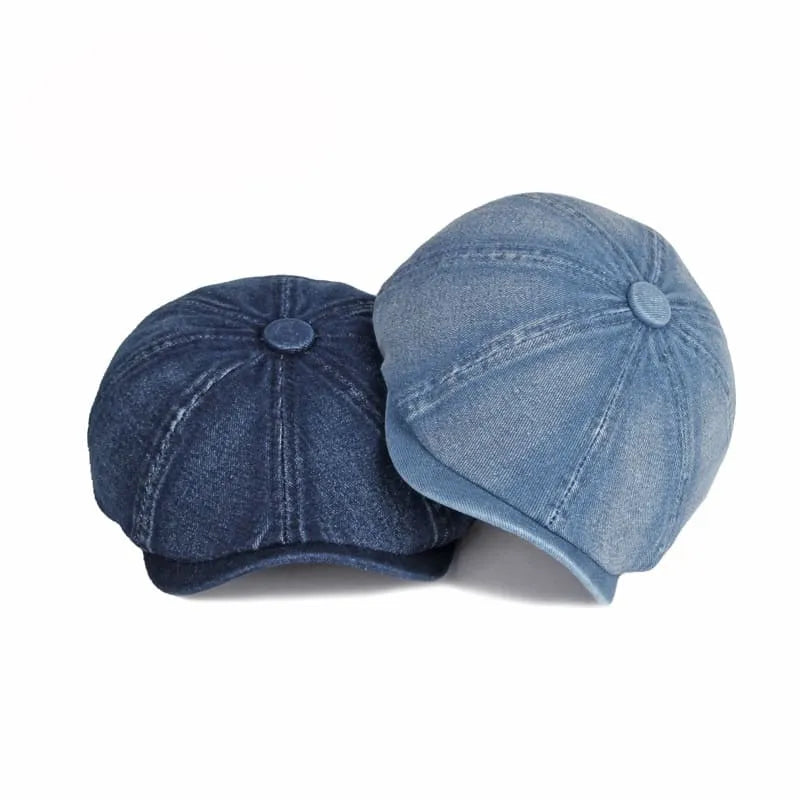P&L Denim Newsboy Cap – Vintage 8 Panel Cotton Flat Hat