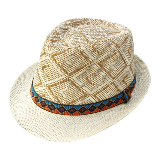 Panama Summer Trilby Hat - Hat In Natural Vegetable Fibre With A Subtle Diamond Pattern