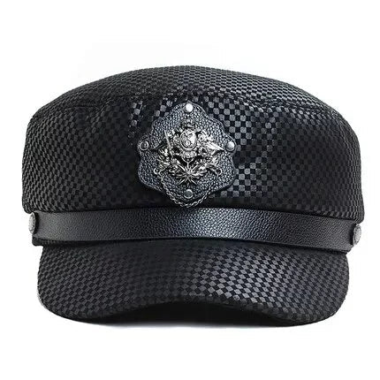 Punk Black Genuine Leather Sailor Cap - Edgy Leather Sailor Style For Casual Looks