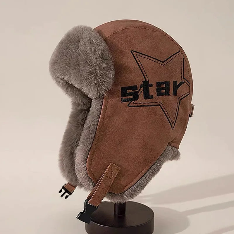 Barents Faux Leather Trapper Hat in Camel