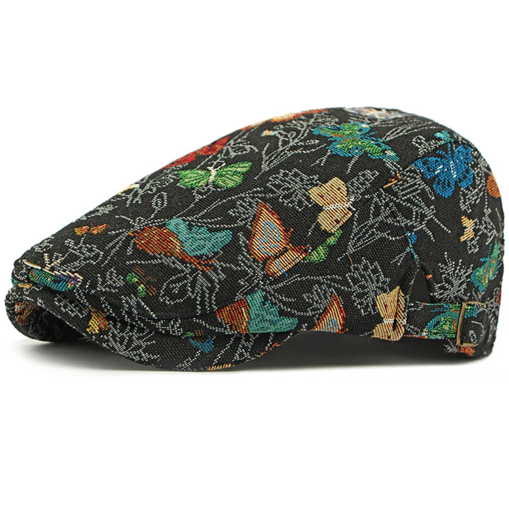 Tewkesbury Animal-Print Beret in Side Buckle Black