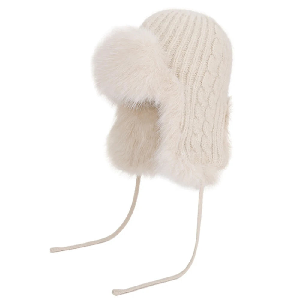 Ilulissat Fluffy Knit Trapper Hat in Beige